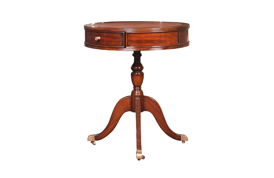 Home Decor Side Table Drum Table Ron, Leather Top 34870L Side View