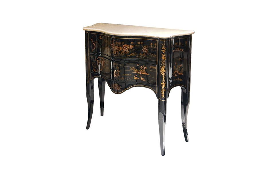 Home Decor Commode Chinoiserie Italian, Marble Top Black Side View