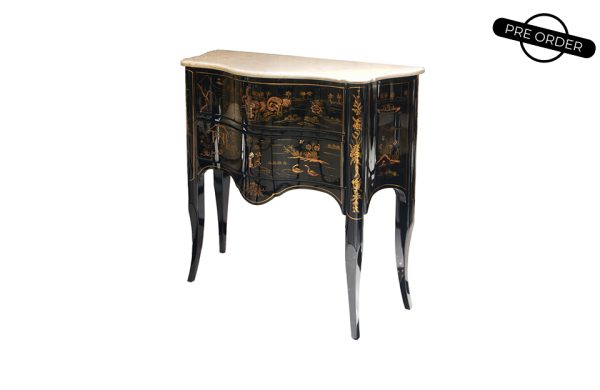 Commode Chinoiserie Italian, Marble Top Black