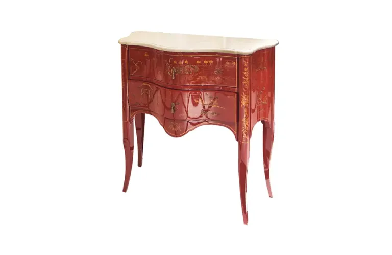 Commode Chinoiserie Italian, Marble Top Red