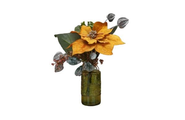 Home Decor Flower Arrangement No.114 - 022022 Small Orange Bottle Velvet Front View