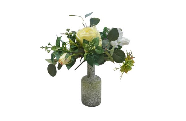 Home Decor Flower Arrangement No.107 - 022022 Small Green Vase Rose Front View