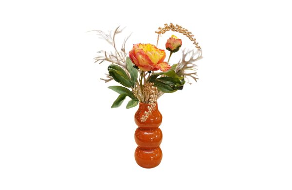 Home Decor Flower Arrangement No-92 Orange Vase Lisette Mixed Peony 24 Front View
