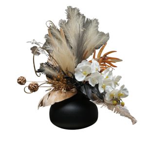 Home Decor Flower Arrangement Nr.23 Black Round Metal Bowl, Extravaganza 2023 Look Front View