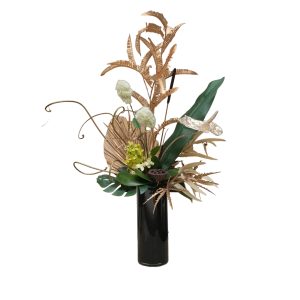 Home Decor Flower Arrangement Nr.44 Black Glass Vase, Chic Garden Look Front View