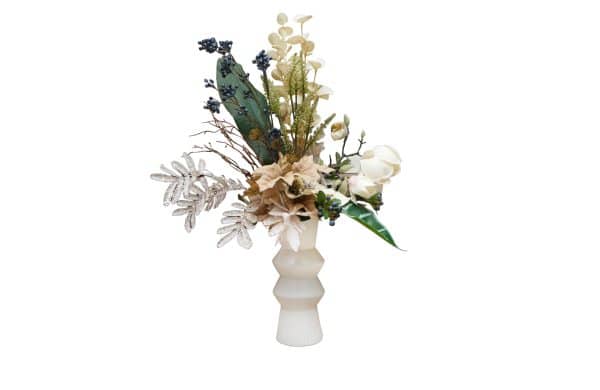 Home Decor Flower Arrangement No.109 - 022022 White Keramik Modern Vase Magnolia Front View