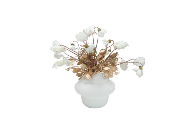 Home Decor Flower Arrangement No-10 Modern White Vase Glod Cyclames 24 Front View