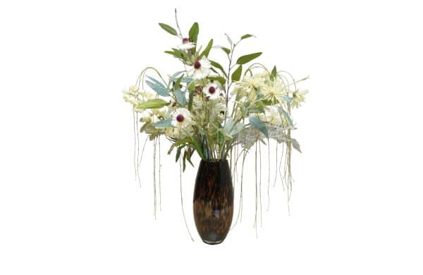 Home Decor Flower Arrangement No.71 - 022022 Glass Brown Vase Grey Silver Lilly Valley Front View