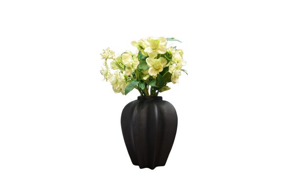 Home Decor Flower Arrangement No-R Black Vase & Snowball Front View