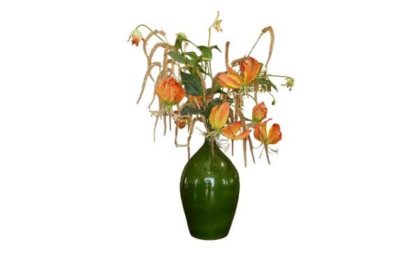 Home Decor Flower Arrangement No-K Groene Vase Gloriosa Gold 24 Front View