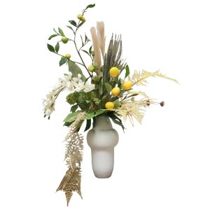 Home Decor Flower Arrangement Brown Mauve Botle & Yellowfern No.50 ( 31012020 ) B Front View