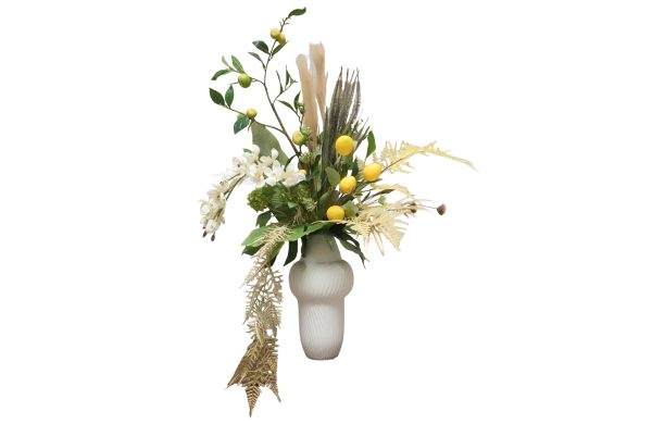 Home Decor Flower Arrangement Brown Mauve Botle & Yellowfern No.50 ( 31012020 ) B Front View