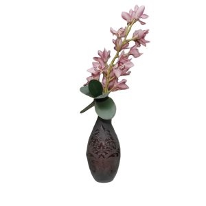 Home Decor Flower Arrangement Purple Glass Vase with Angrek Bulan Front View