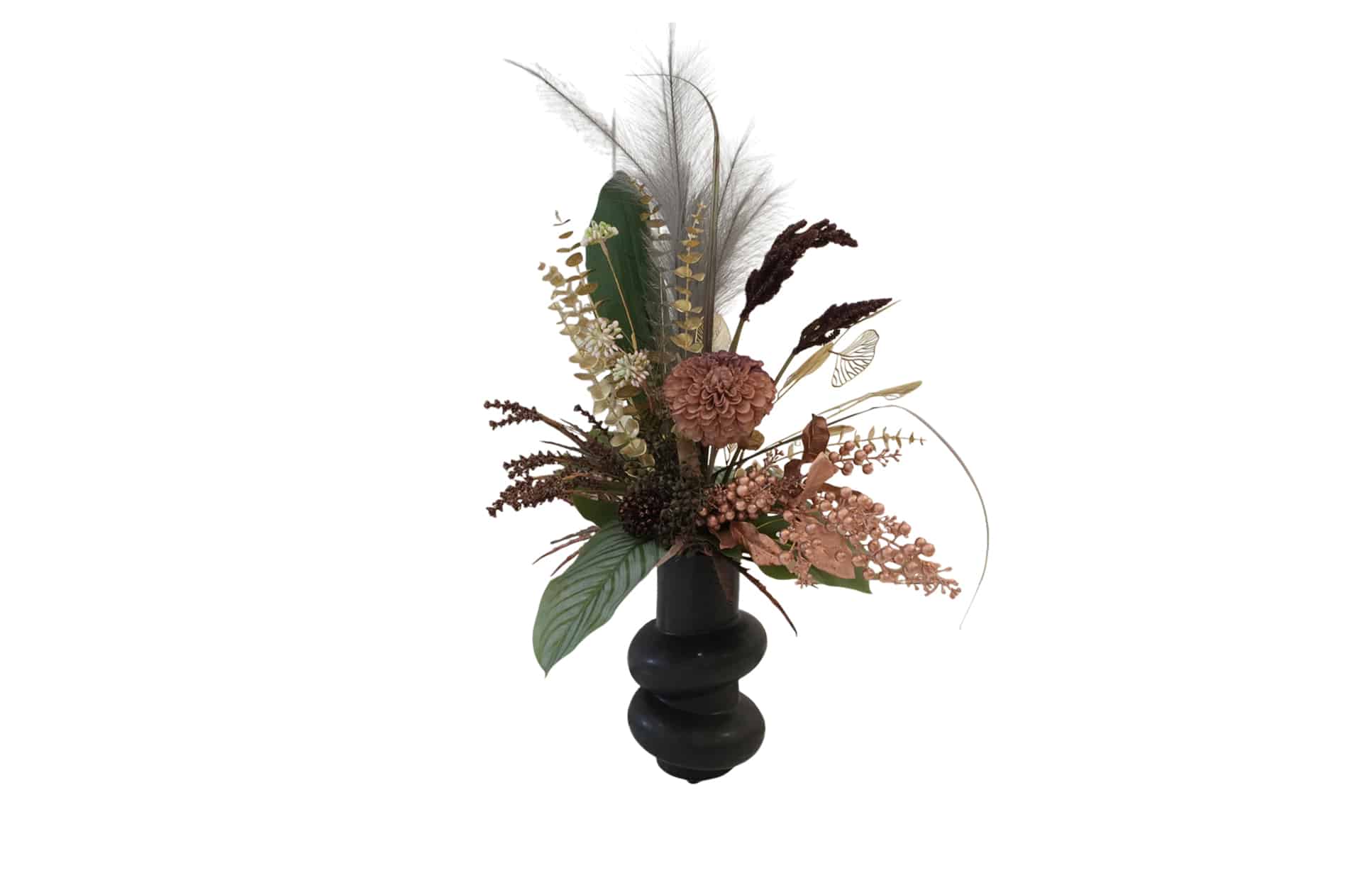 Home Decor Flower Arrangement No-82 Black Modern Vase White Anggrek 24 Front View