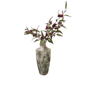 Home Decor Flower Arrangement No.93-012021 Tall Rustic Vase/Red Front View