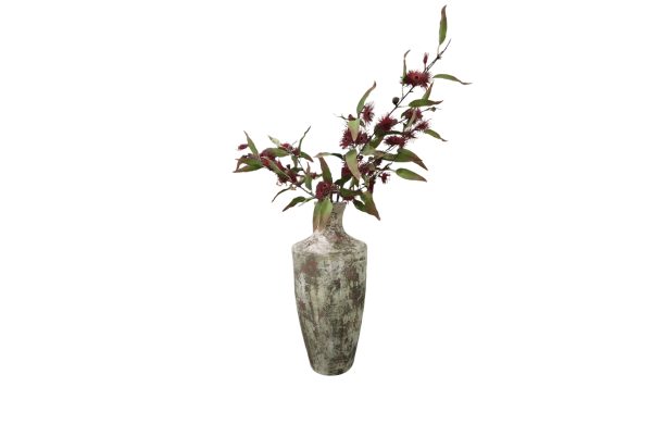 Home Decor Flower Arrangement No.93-012021 Tall Rustic Vase/Red Front View