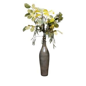 Home Decor Flower Arrangement No.94 - 022022 Tall Grey Vase Mixed Tree Greenery Front View