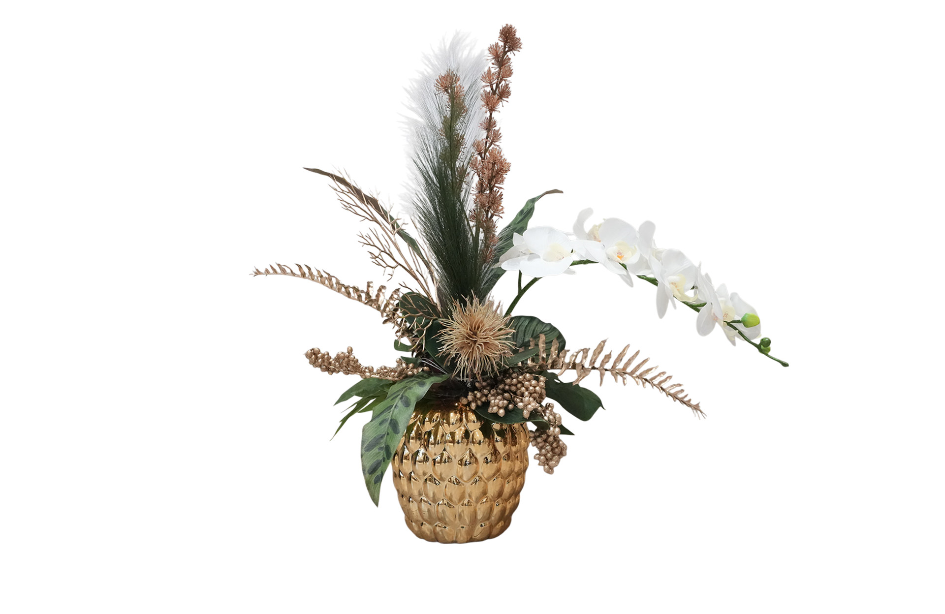 Home Decor Flower Arrangement Glossy Pot (M) / Angrek Bulan Eleborate Setting No. 10-25 Front View