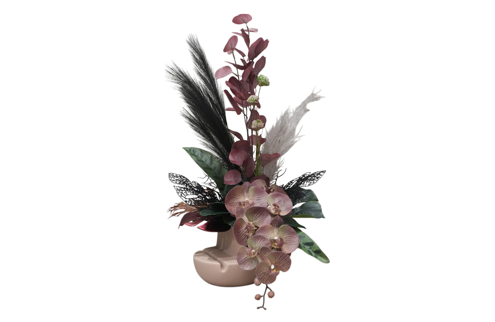 Home Decor Flower Arrangement Mauve Bowl/Mauve Angrek Black No.44-25 Side View