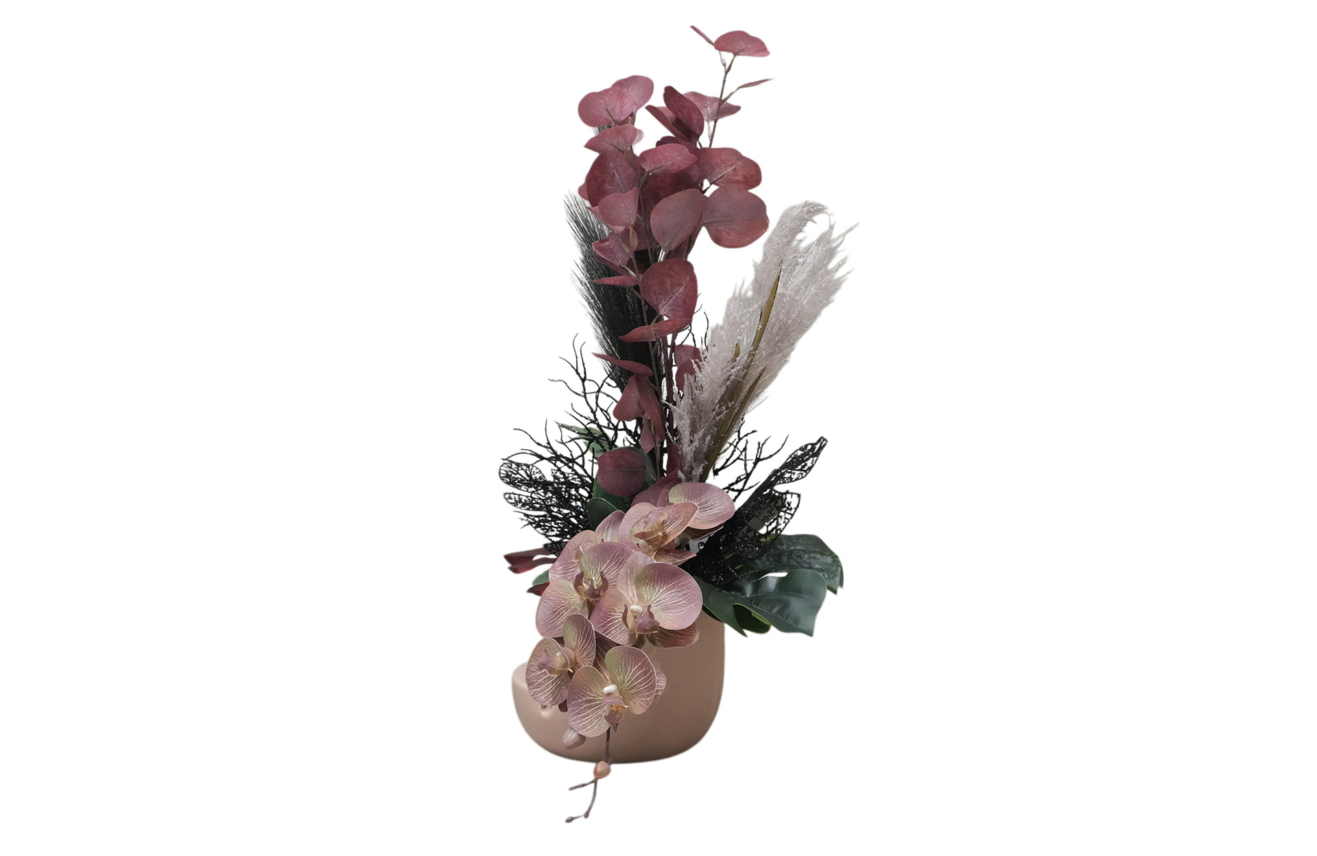 Home Decor Flower Arrangement Mauve Bowl/Mauve Angrek Black No.45-25 Side View