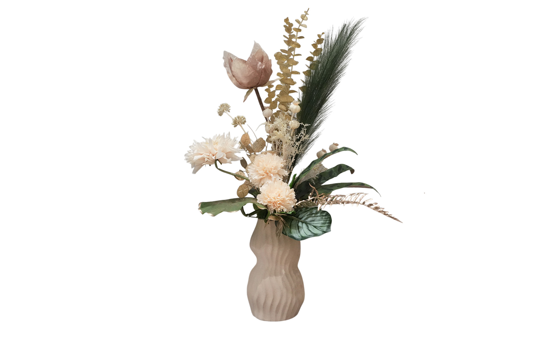 Home Decor Flower Arrangement Modern Cotta Vase / Nude Colours Lotus Flower No.19-25 Front View