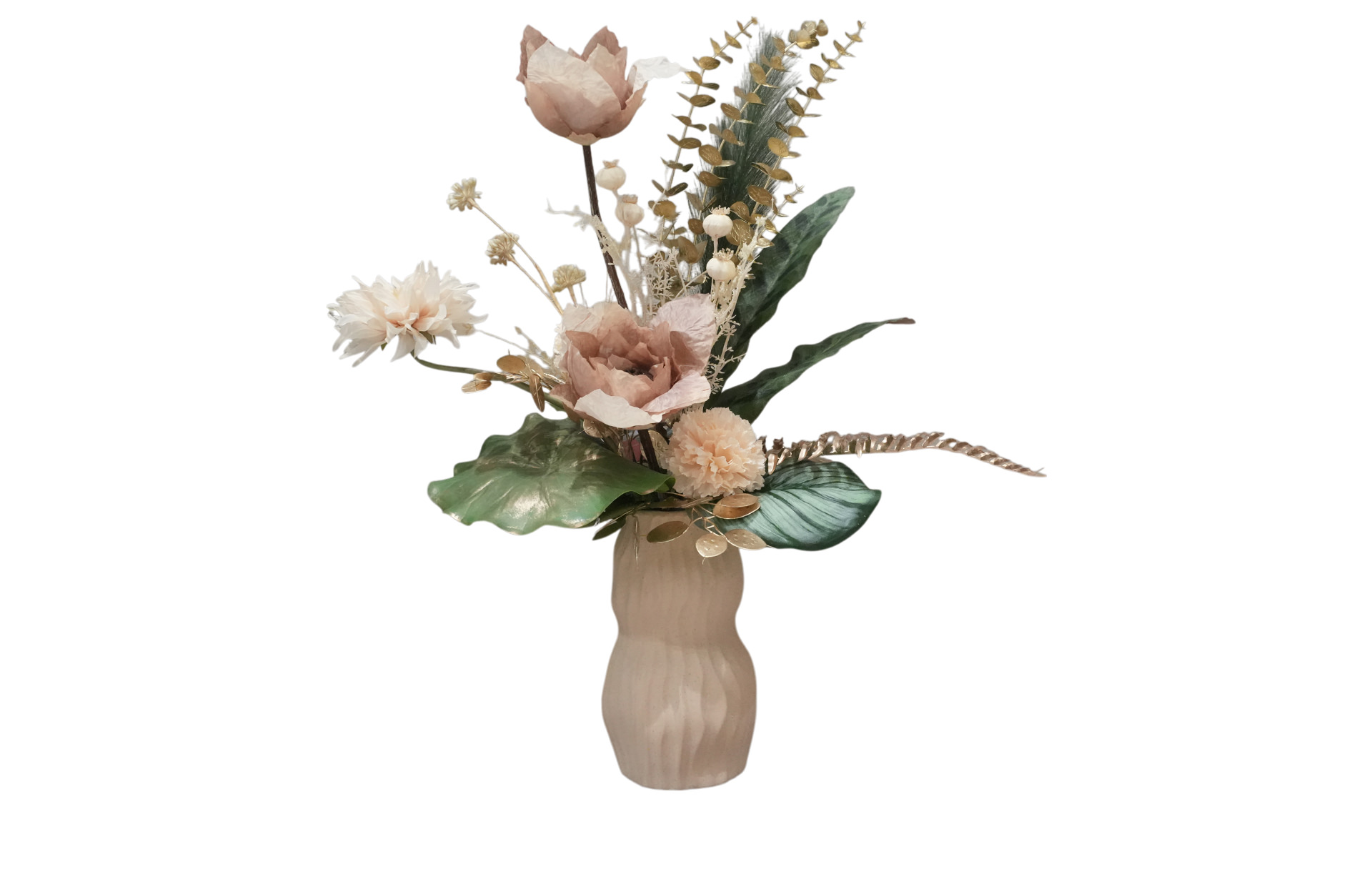 Home Decor Flower Arrangement Modern Cotta Vase / Nude Colours Lotus Flower No.20-25 Front View